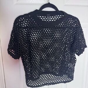 Forever 21 Black Cropped Mesh Short Sleeve Top